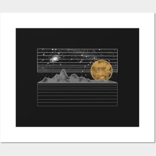 Mountains Full Moon Night Sky Posters and Art